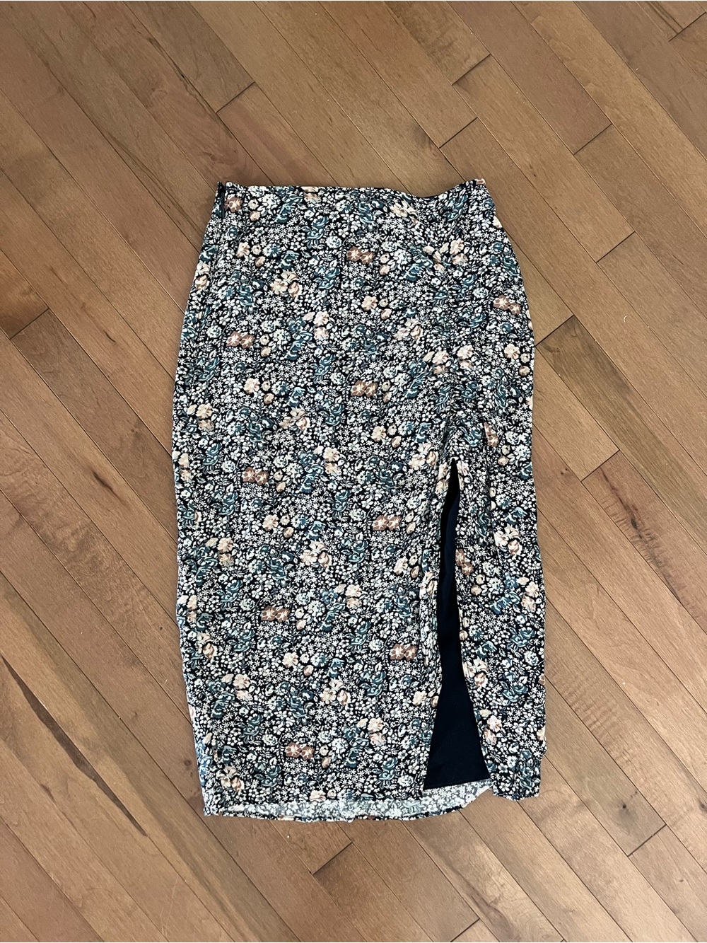 Abercrombie & Fitch Navy Floral Midi Skirt with Side Slit